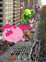 Size: 350x467 | Tagged: safe, derpibooru import, pinkie pie, balloonie pony, bird, original species, pikachu, pony, turkey, abby cadabby, balloon, energizer bunny, hilarious in hindsight, holiday, irl, kermit the frog, macy's thankgiving day parade, new york city, parade, parade balloon, photo, pokémon, ponies in real life, sesame street, thanksgiving