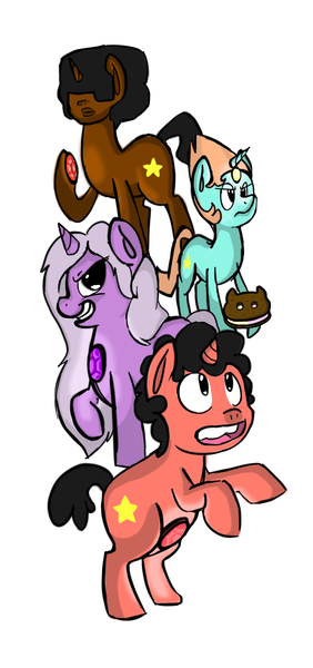 Size: 804x1712 | Tagged: safe, artist:pinkufootsie, derpibooru import, ponified, pony, amethyst (steven universe), cookie cat, garnet (steven universe), pearl (steven universe), steven quartz universe, steven universe