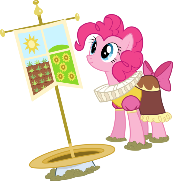 Size: 5270x5514 | Tagged: safe, artist:90sigma, derpibooru import, chancellor puddinghead, pinkie pie, earth pony, pony, hearth's warming eve (episode), .svg available, absurd resolution, banner, bow, clothes, female, flag, hanging banner, hearth's warming eve, mare, simple background, solo, transparent background, vector