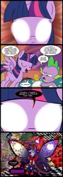 Size: 711x2000 | Tagged: safe, artist:madmax, derpibooru import, spike, twilight sparkle, twilight sparkle (alicorn), alicorn, pony, princess twilight sparkle (episode), comic, corrupted, doctor who, evil, fangs, female, flashback potion, future, mare, puella magi madoka magica, tardis