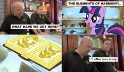 Size: 1024x597 | Tagged: comic, derpibooru import, edit, element of generosity, element of honesty, element of kindness, element of laughter, element of loyalty, element of magic, elements of harmony, las vegas, pawn stars, princess twilight sparkle (episode), rick harrison, safe, twilight sparkle