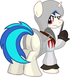 Size: 3903x4305 | Tagged: safe, artist:gray-gold, derpibooru import, vinyl scratch, pony, unicorn, assassin's creed, butt, clothes, crossover, female, hooves, horn, looking back, mare, plot, simple background, solo, transparent background, vector