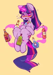 Size: 569x807 | Tagged: alcohol, artist:cuboidal, blushing, brandy (drink), carrot, cocktail glass, derpibooru import, drink, drunk, drunk twilight, food, gin, glass, magic, martini, rum, safe, sitting, solo, twilight sparkle, vodka, whiskey, wine