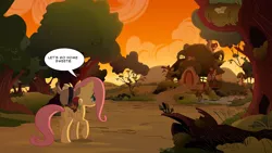 Size: 1280x720 | Tagged: artist:anima-dos, ask baby discord, askdiscordbaby, baby discord, carrying, derpibooru import, discord, fluttershy, fluttershy's cottage, safe, single panel, sunset