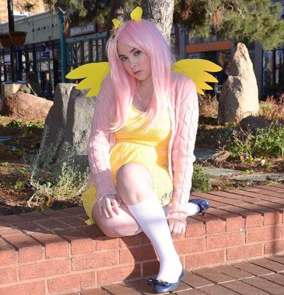 Size: 925x960 | Tagged: artist:lochlan o'neil, clothes, cosplay, costume, derpibooru import, fluttershy, human, irl, irl human, photo, safe, socks, solo, sweater, sweatershy