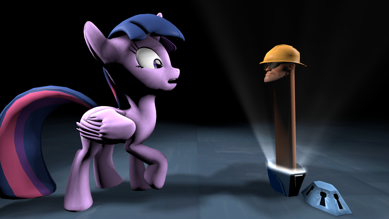 Size: 1920x1080 | Tagged: safe, artist:pavelgun93, derpibooru import, twilight sparkle, twilight sparkle (alicorn), alicorn, pony, princess twilight sparkle (episode), 3d, engineer, exploitable meme, female, long neck, mare, meme, mystery box of plot importance, nope.avi, team fortress 2