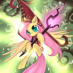 Size: 1900x1900 | Tagged: artist:cyanaeolin, clothes, cosplay, costume, crossover, derpibooru import, fluttershy, league of legends, lulu (league of legends), safe, solo, staff, vine