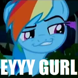 Size: 338x338 | Tagged: caption, daring don't, derpibooru import, faic, grin, image macro, meme, rainbow dash, safe, season 4, smiling, smirk, smug, smugdash, solo, text