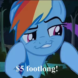 Size: 598x600 | Tagged: caption, daring don't, derpibooru import, faic, food, image macro, rainbow dash, safe, screencap, smug, smugdash, solo, subway, text