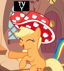 Size: 588x657 | Tagged: animated, applejack, cute, dancing, daring don't, derpibooru import, hat, jackabetes, national random holiday party day, safe, scrunchy face, solo