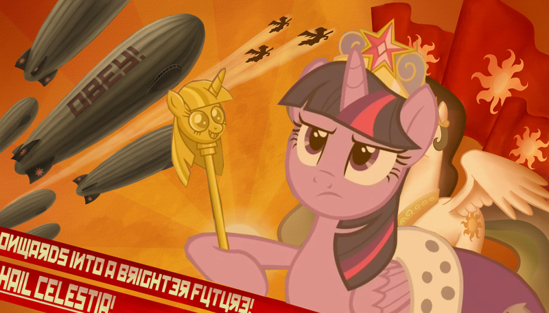 Size: 1280x731 | Tagged: safe, derpibooru import, twilight sparkle, twilight sparkle (alicorn), alicorn, pony, princess twilight sparkle (episode), airship, cyrillic, exploitable meme, female, mare, meme, propaganda, russia, russian, scepter, solar empire, soviet union, twilight scepter, twilight scepter meme