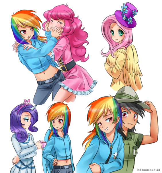 Size: 1300x1380 | Tagged: safe, artist:racoonsan, derpibooru import, daring do, fluttershy, pinkie pie, rainbow dash, rarity, bat pony, human, daring don't, belly button, breasts, busty fluttershy, clothes, daring flat, delicious flat chest, dress, faic, female, flutterbat, hat, horn, horned humanization, humanized, light skin, lip bite, midriff, off shoulder, race swap, rainbow flat, scene interpretation, simple background, sketch, sketch dump, smug, smugdash, sweater, sweatershy, white background, winged humanization, wings