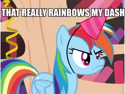 Size: 710x533 | Tagged: caption, daring don't, derpibooru import, edit, edited screencap, image macro, jimmies, national random holiday party day, rainbow dash, safe, screencap, solo, text