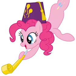 Size: 3900x3869 | Tagged: artist:synch-anon, artist:twiforce, daring don't, derpibooru import, fez, hat, high res, party horn, pinkie pie, safe, season 4, simple background, solo, transparent background, vector