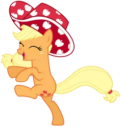 Size: 6000x6325 | Tagged: safe, artist:pirill, derpibooru import, applejack, pony, daring don't, .ai available, absurd resolution, bipedal, cute, dancing, eyes closed, female, happy, hat, jackabetes, party stetson, silly, silly pony, simple background, smiling, solo, transparent background, vector, who's a silly pony