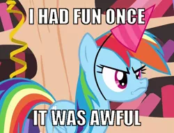 Size: 645x494 | Tagged: angry, annoyed, caption, daring don't, derpibooru import, frown, glare, grumpy cat, grumpy dash, hark a vagrant, i had fun once and it was awful, image macro, meme, national random holiday party day, rainbow dash, safe, screencap, solo, text