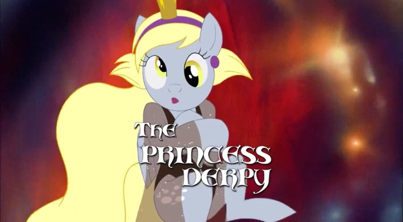 Size: 960x530 | Tagged: safe, derpibooru import, derpy hooves, pegasus, pony, ponies: the anthology 3, dragon's lair, female, mare, princess daphne, princess derpy, solo