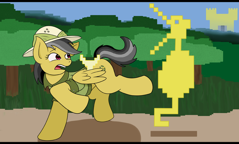 Size: 1024x620 | Tagged: safe, artist:digoraccoon, derpibooru import, daring do, dragon, adventure, adventure (atari game), atari, castle, crossover, grail, solo