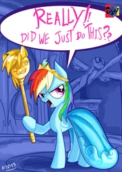 Size: 3508x4961 | Tagged: safe, artist:jowybean, derpibooru import, rainbow dash, pegasus, pony, daring don't, princess twilight sparkle (episode), cape, clothes, exploitable meme, faic, i regret nothing, jewelry, meme, memeception, scepter, smug, smugdash, solo, tiara, twilight scepter, we regret nothing!, yes we really just did this