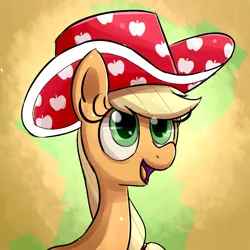 Size: 800x800 | Tagged: apple hat, applejack, artist:senx, daring don't, derpibooru import, grin, hat, party stetson, ponytail, safe, smiling, solo, source needed