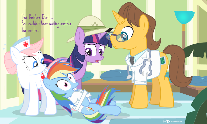 Size: 1080x650 | Tagged: safe, artist:dm29, derpibooru import, doctor horse, doctor stable, nurse redheart, rainbow dash, twilight sparkle, twilight sparkle (alicorn), alicorn, pony, daring don't, alternate ending, bad end, bondage, female, hat, mare, pith helmet, straitjacket