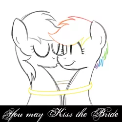 Size: 377x375 | Tagged: suggestive, artist:drawponies, derpibooru import, daring do, rainbow dash, pony, daring don't, daringdash, duo, female, jewelry, lesbian, mare, marriage, nuzzling, ring, rings of scorchero, shipping, simple background, white background
