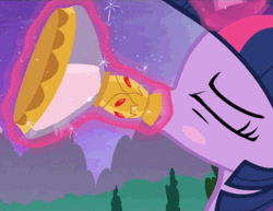 Size: 389x300 | Tagged: suggestive, derpibooru import, edit, screencap, twilight sparkle, twilight sparkle (alicorn), alicorn, pony, princess twilight sparkle (episode), animated, blushing, cum in container, drinking, female, flashback potion, magic, mare, solo, swallowing, throat, throat bulge