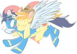 Size: 1213x857 | Tagged: artist:cleppyclep, braeburn, derpibooru import, gay, heart, male, safe, shipping, soarburn, soarin'