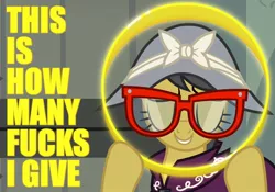 Size: 1000x700 | Tagged: a.k. yearling, bonnet, caption, cloak, clothes, daring do, daring don't, derpibooru import, disguise, glasses, image macro, jewelry, no fucks, reaction image, ring, rings of scorchero, safe, solo, text, vulgar, zero