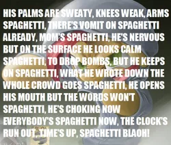 Size: 612x520 | Tagged: babs seed, babs the rapper, caption, derpibooru import, eminem, exploitable meme, food, image macro, lose yourself (eminem), meme, mom's spaghetti, pasta, safe, solo, spaghetti, text, wall of text