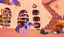 Size: 3000x1756 | Tagged: book, bookshelf, crossover, crying, derpibooru import, desk, eyes closed, frown, golden oaks library, ladder, library, lying, lying down, pokémon, prone, sad, safe, standing, twilight sparkle, window, zorua