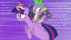 Size: 1280x720 | Tagged: safe, derpibooru import, spike, twilight sparkle, twilight sparkle (alicorn), alicorn, pony, princess twilight sparkle (episode), airline, airplanicorn, big crown thingy, derp, element of magic, female, flying, insane pony thread, jewelry, mare, regalia, seatbelt