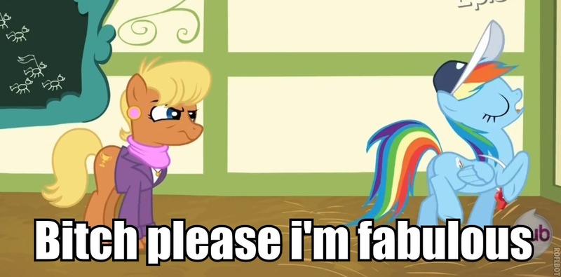 Size: 960x474 | Tagged: bitch i'm fabulous, caption, derpibooru import, fabulous, flight to the finish, image macro, ms. harshwhinny, rainbow dash, safe, text, vulgar