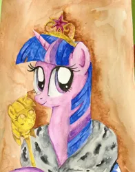 Size: 1502x1918 | Tagged: safe, artist:denigirl, derpibooru import, twilight sparkle, twilight sparkle (alicorn), alicorn, pony, female, mare, scepter, solo, traditional art, twilight scepter