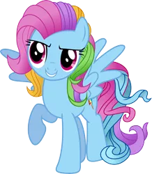 Size: 5655x6500 | Tagged: absurd resolution, alternate hairstyle, artist:theshadowstone, derpibooru import, fusion, g3, rainbow dash, rainbow dash always dresses in style, rainbow dash (g3), raised hoof, safe, simple background, solo, spread wings, transparent background, vector, wings
