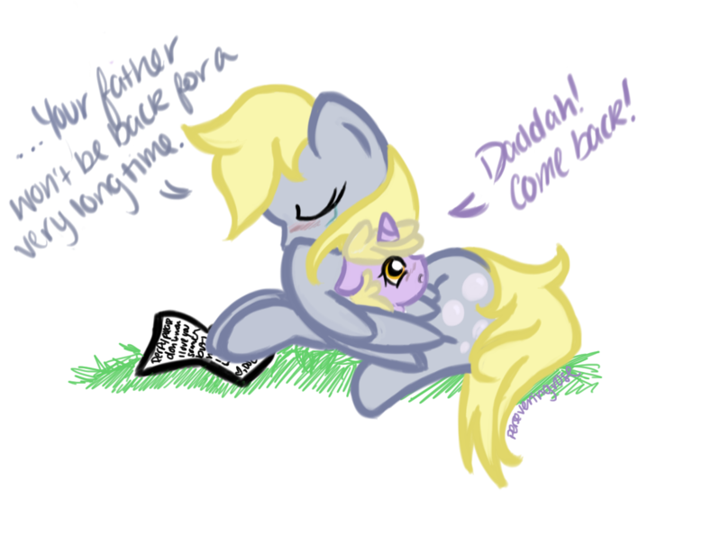 Size: 1185x880 | Tagged: safe, artist:perseveringrose, derpibooru import, derpy hooves, dinky hooves, pegasus, pony, crying, dialogue, equestria's best daughter, equestria's best mother, feels, female, letter, mare, paper, right in the feels, sad, the feels