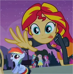 Size: 363x369 | Tagged: safe, derpibooru import, edit, edited screencap, screencap, rainbow dash, sunset shimmer, pony, fanfic:my little dashie, equestria girls, equestria girls (movie), bad end, crossing the memes, dashie meme, evil people finding dash meme, exploitable meme, good end, good people finding dash meme, human ponidox, meme, memeception, obligatory pony, self ponidox, sunset shimmer reaching for things