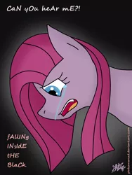 Size: 720x960 | Tagged: artist:pinkamenad, crying, derpibooru import, pinkamena diane pie, pinkie pie, safe, skillet, skillet (band), solo