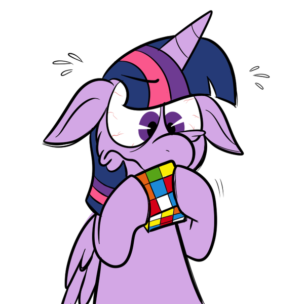 Size: 700x700 | Tagged: safe, artist:karpet-shark, derpibooru import, twilight sparkle, twilight sparkle (alicorn), alicorn, pony, twily-daily, female, floppy ears, hilarious in hindsight, mare, rubik's cube, solo, tumblr