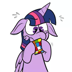 Size: 700x700 | Tagged: safe, artist:karpet-shark, derpibooru import, twilight sparkle, twilight sparkle (alicorn), alicorn, pony, twily-daily, female, floppy ears, hilarious in hindsight, mare, rubik's cube, solo, tumblr