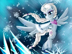 Size: 1024x768 | Tagged: safe, artist:jabbie64, derpibooru import, ponified, alicorn, pony, braid, disney, elsa, frozen (movie), snow, snowfall, solo