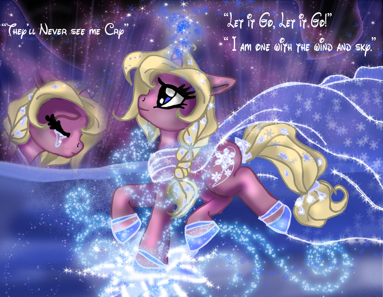 Size: 3280x2544 | Tagged: safe, artist:phoenixdreamangelmsb, derpibooru import, ponified, pony, braid, clothes, disney, dress, elsa, frozen (movie), magic, shoes, snow, solo