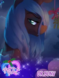 Size: 600x800 | Tagged: artist:drbdnv, bedroom eyes, derpibooru import, female, hooves & holly, limited preview, mistletoe, queen chrysalis, solo, solo female, suggestive