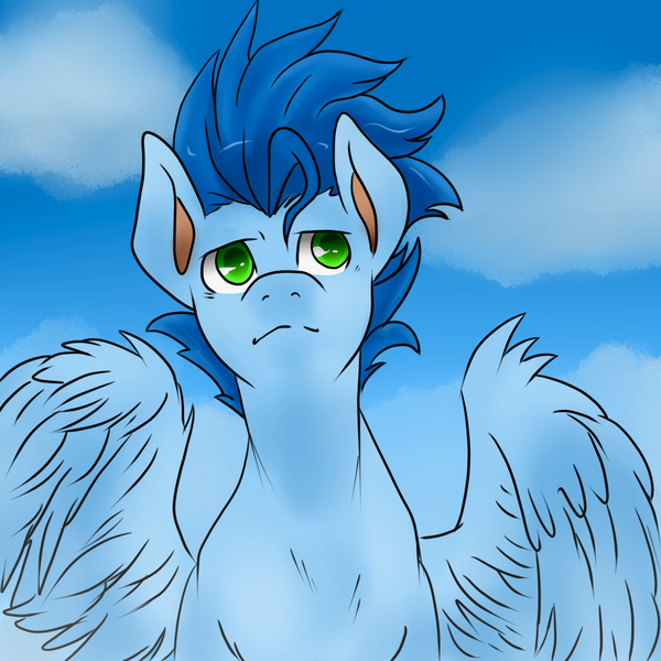 Size: 1000x1000 | Tagged: artist:kikuri-tan, bust, derpibooru import, portrait, safe, sky, soarin', solo