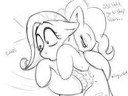 Size: 1600x1200 | Tagged: artist:discrete turtle, cupcake, death, derpibooru import, dialogue, drawfag, fluttershy, food, funny, hug, messy, monochrome, murder, oh no she's ded, pinkie pie, safe, she ded, surprised