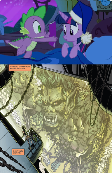 Size: 732x1144 | Tagged: safe, derpibooru import, idw, twilight sparkle, twilight sparkle (alicorn), alicorn, kaiju, pony, female, gaira, godzilla (series), godzilla: rulers of the earth, lucy casprell, mare, meme, spike's comic