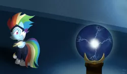 Size: 1027x602 | Tagged: artist:blastdown, derpibooru import, electro orb, power ponies, power ponies (episode), rainbow dash, safe, solo, start of darkness, zapp