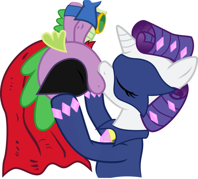 Size: 7000x6311 | Tagged: safe, artist:medio-cre, artist:steghost, derpibooru import, humdrum, radiance, rarity, spike, power ponies (episode), absurd resolution, female, kissing, male, parody, power ponies, shipping, sparity, spider-man, straight, upside down, upside down kiss