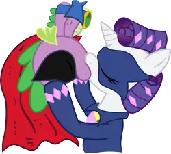 Size: 7000x6311 | Tagged: safe, artist:medio-cre, artist:steghost, derpibooru import, humdrum, radiance, rarity, spike, power ponies (episode), absurd resolution, female, kissing, male, parody, power ponies, shipping, sparity, spider-man, straight, upside down, upside down kiss