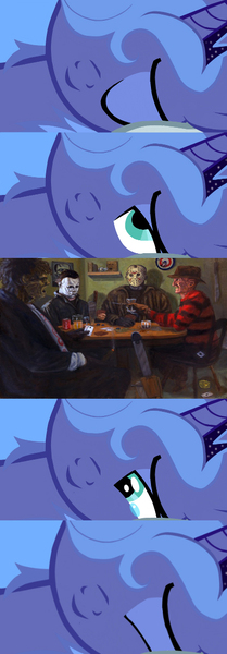 Size: 400x1150 | Tagged: safe, derpibooru import, princess luna, pony, bed meme, exploitable meme, freddy krueger, friday the 13th, halloween (movie), jason voorhees, leatherface, meme, michael myers, morning after, nightmare on elm street, the texas chainsaw massacre